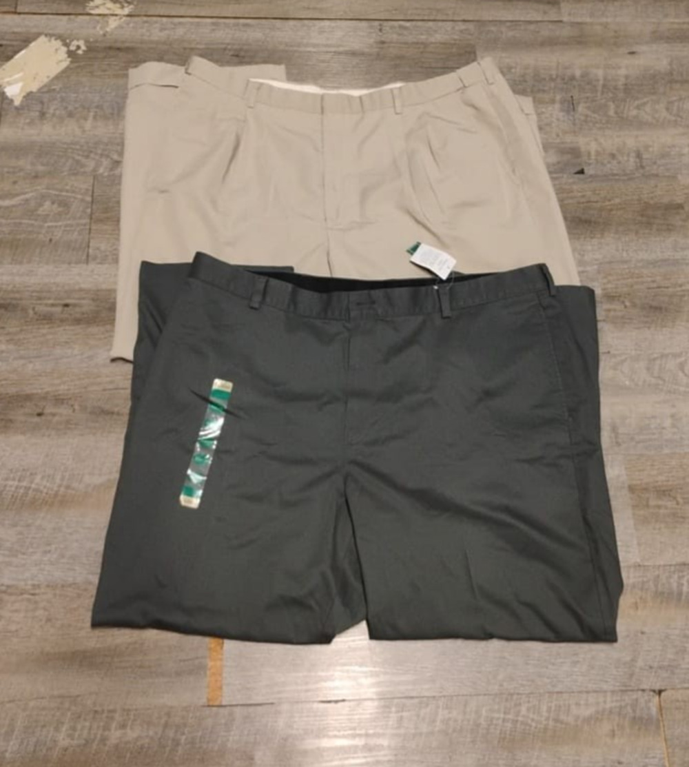 lot of 2 L.L. Bean and Haggar Men''s Pants sz 42X29 Tan and gray flat & pleated